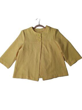 Bright Yellow Sz 12 Light Boxy ¾ Sleeve Relaxed Blazer Jacket Vintage Unlined